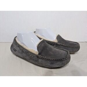 UGG Ansley Womens 7 Gray Suede Sheepskin Lined Moccasin Slippers Shearling Shoes